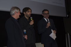 Il regista del film IL CLUB DEI 27 Mateo Zoni con Fabrizio Grosoli e David Moscato, produttore