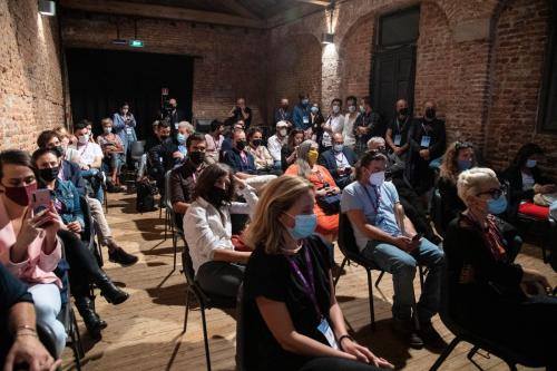 Audience at the Industry Visioni Incontra award ceremony at the Litta Theatre