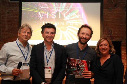 Francesco Bizzarri, Enrico Bufalini, Cinema and Documentary Director Cinecittà Spa, Matteo Parisini, director of the project Liberation Diaries, winner of the Cinecittà Documentary Archive Award, and Cinzia Masòtina