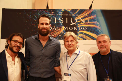 Samuele Rossi, Luigi Datome, Francesco Bizzarri and Emanuele Nespeca, producer of Dino Meneghin. Story of a legend