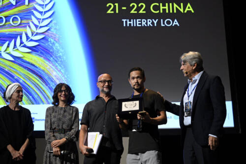 Luca Roncella, Head of Gaming & Digital Interactivity at Leonardo da Vinci National Museum of Science and Technology, Thierry Loa, director of 21-22 China, winner of the Visioni VR 2023 Award, and Francesco Bizzarri