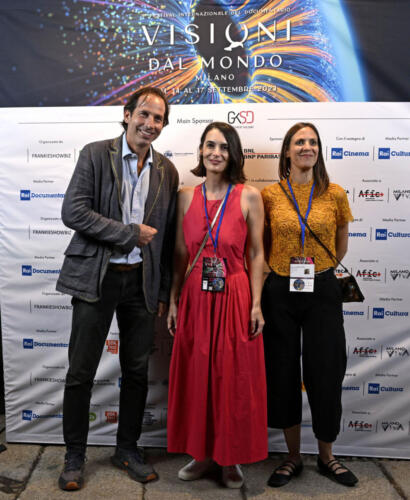The jurors of the International Competition: Niccolò Bongiorno, producer, Nilly Kalmar, Industry manager of CoPro25 Tel Aviv, and Susana Fernandez, Industry manager of DokFest Munich